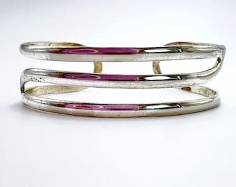 Abstract Open Cuff Bracelet Sterling Silver 925 Size 2.5" Length