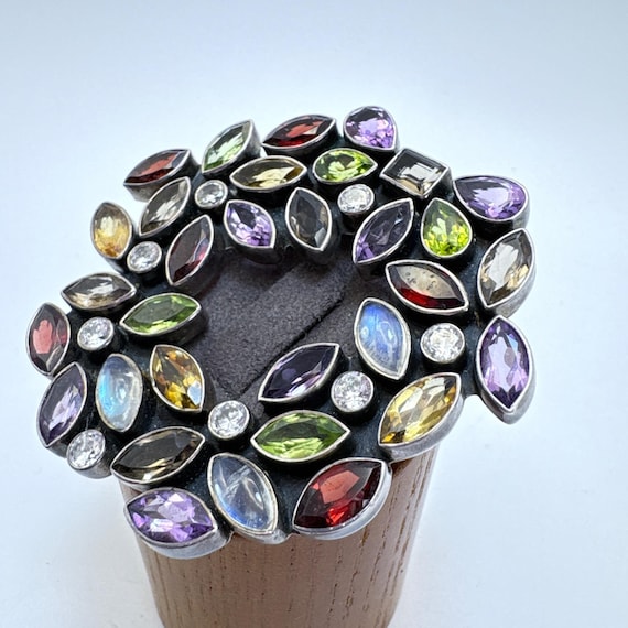 VTG Solid Sterling Silver 925 Multi-Gemstone Circ… - image 4