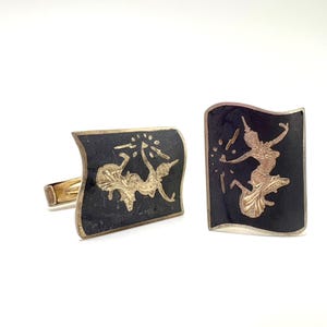 Antique Sterling Silver 925 Siam Dancing Girls Cufflinks Size 0.75&quot; Length