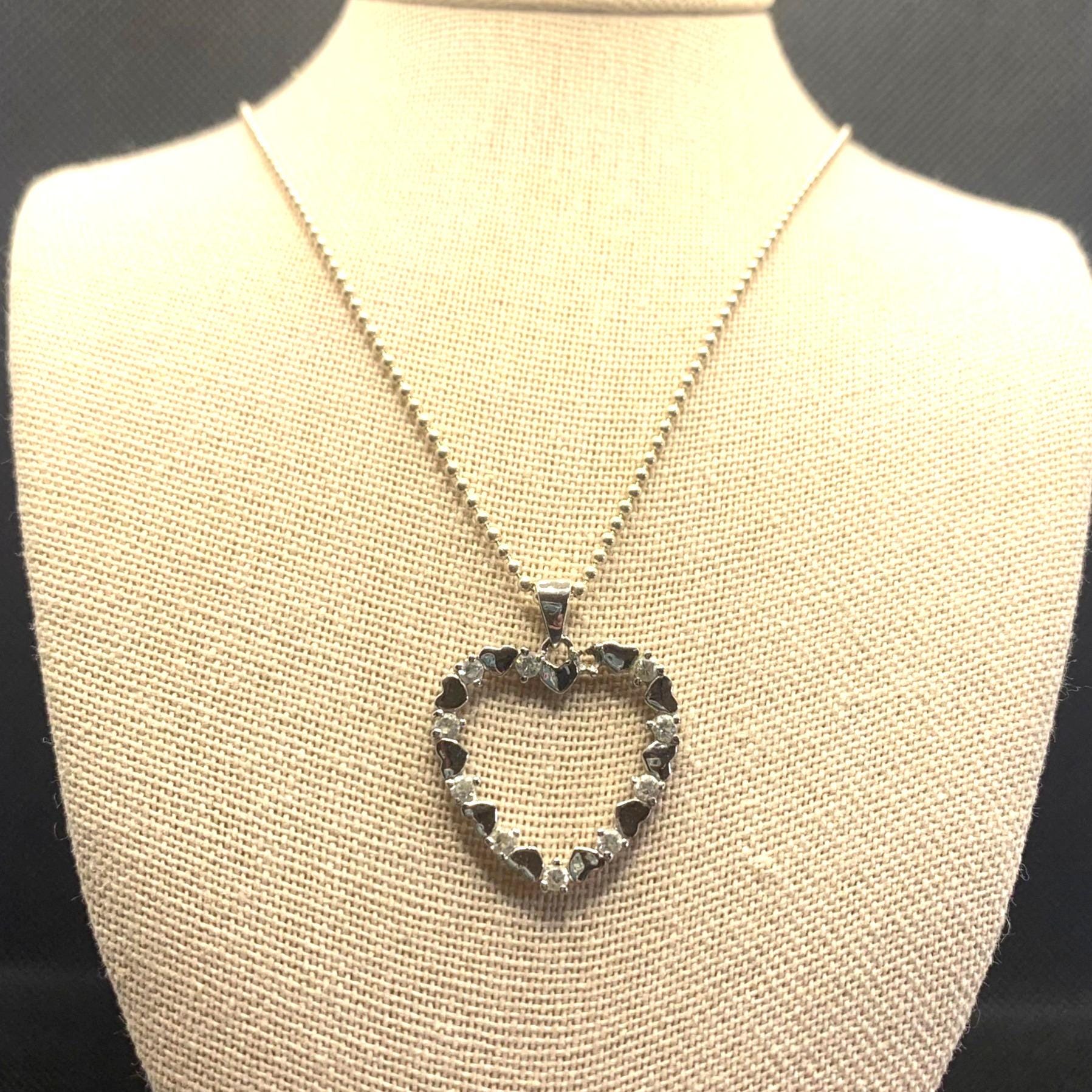 VTG Sterling Silver 925 Cubic Zirconia Heart Shaped Pendant