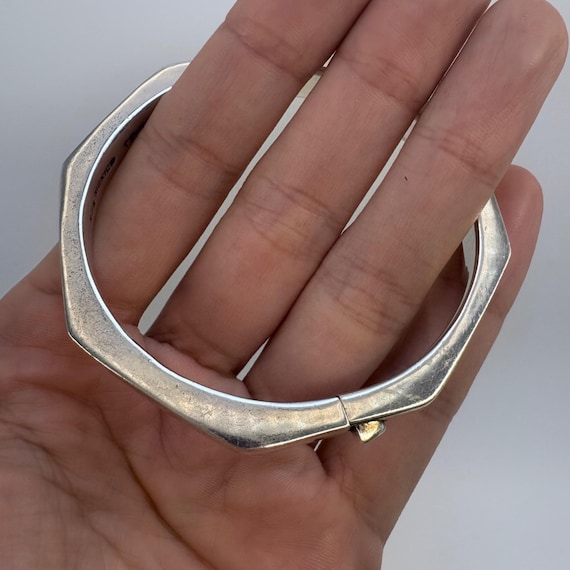 VTG Solid Sterling Silver 925 Octagonal Hinged Ba… - image 7