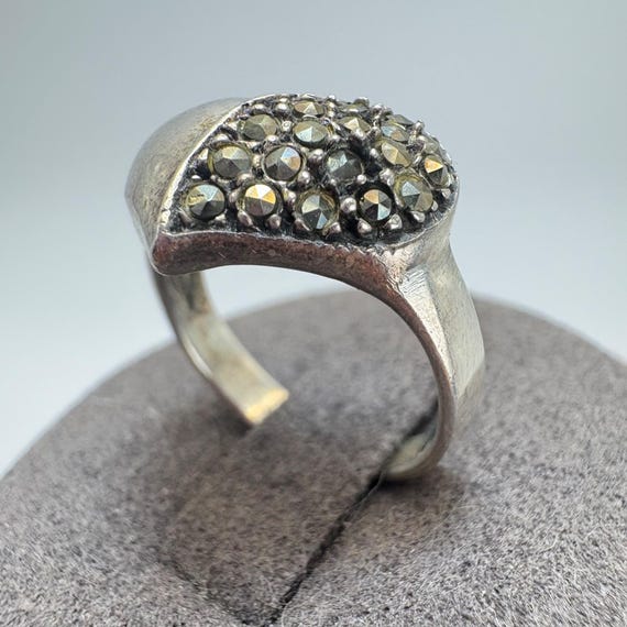 Marcasite Heart Statement Ring VTG Solid Sterling… - image 6