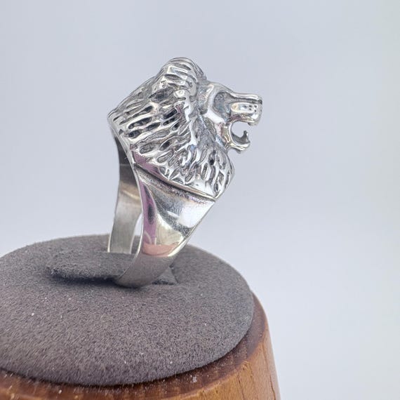 Three Dimensional Lion Head Statement Ring VTG St… - image 4