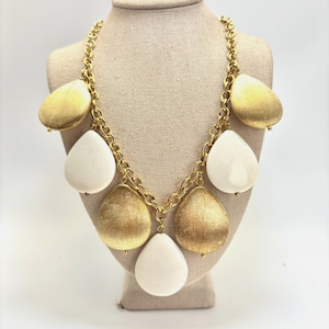 Gold Over Sterling Silver White Stone Textured Gold Drop Statement Necklace 18&quot;