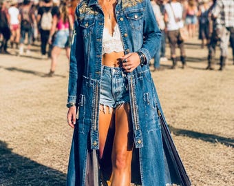 Denim Patchwork Festival Coat Hippie Coat Upcycled Women's Coat