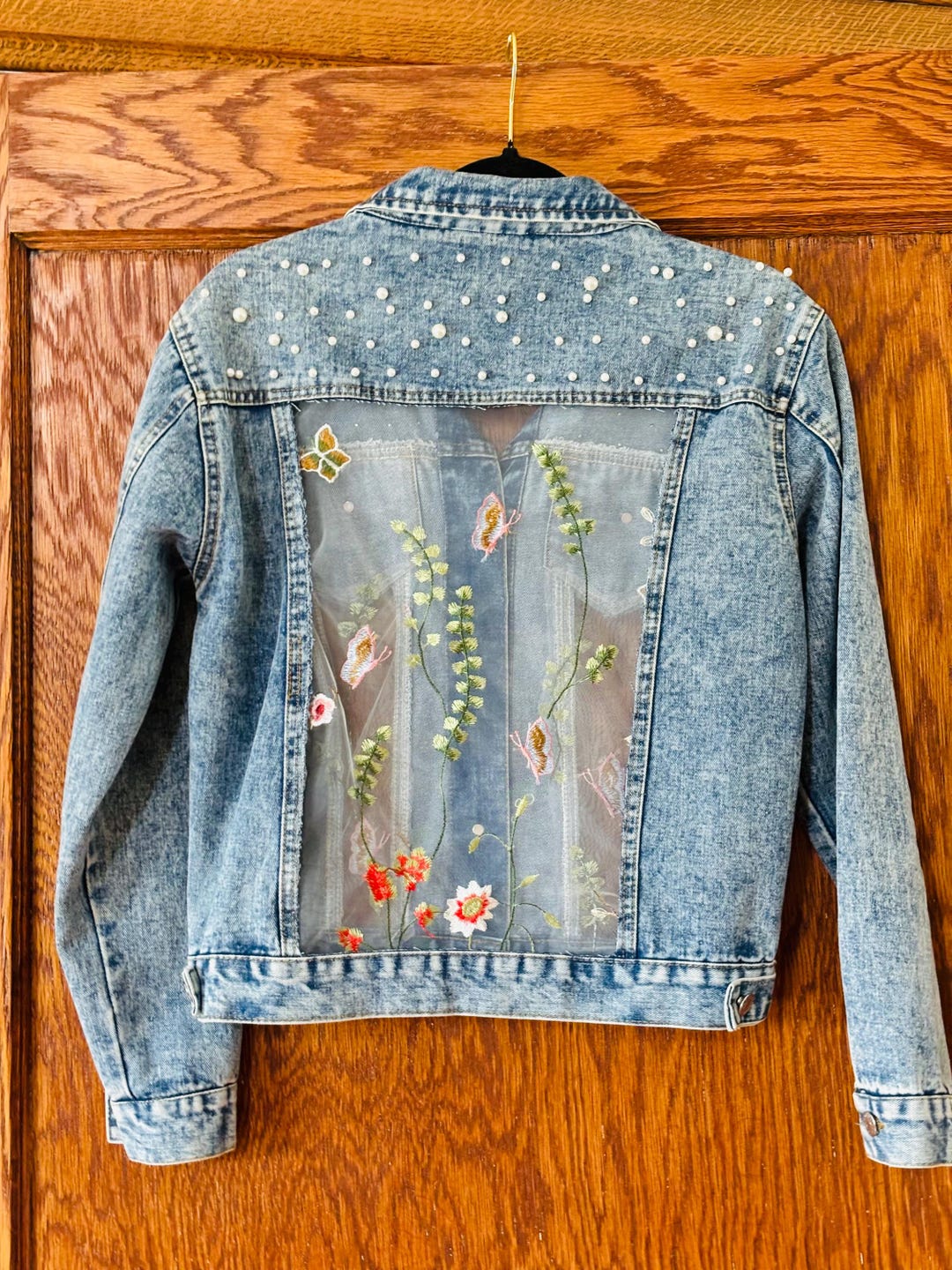 OVER DENIM JACKET with PEARL
