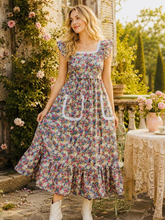 Cottagecore 1970s Dress Made From Vintage 90s Floral USA Cotton