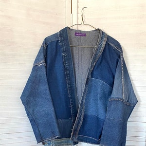 Eco Patchwork Denim Kimono Style Short Jacket