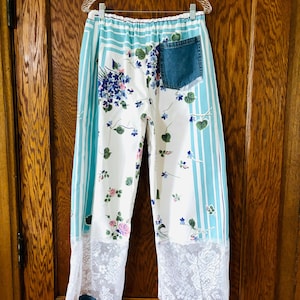Linen Tablecloth High Waisted Wide Leg Pull On Pants