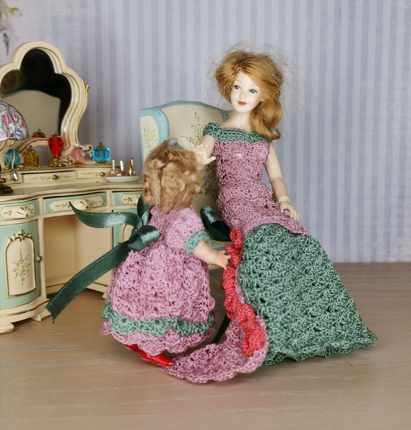Dollhouse dress miniature Victorian dress with a collar for Etsy
