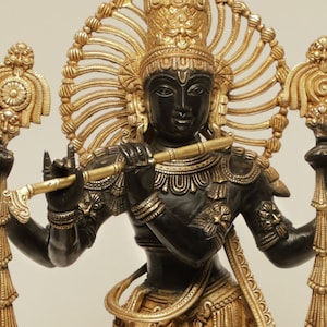 Krishna Statue in Brass, 62CM Big Large Size Krishna Brass Idol, Krishna Bhagwan Home Temple Puja, Garden Decor Idol, Hindu Religious Home
