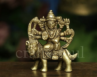 Maa Durga Statue, 6CM Small Inch Brass Devi,Handmade Brass  Bengali Devi,Brass Durga Mata Pratima,Durga Maa Figurine Idol,India For Temple