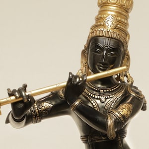 Krishna Statue in Brass, 60CM Big Large Size Krishna Brass Idol, Krishna Bhagwan Home Temple Puja, Garden Decor Idol, Hindu Religious Home