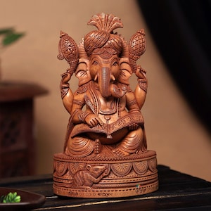 Wooden Lord Ganesha Statue 25 CM Small Size HandCarved, Wood Ganesh Figurine, Wood Ganapati, Elephant god, Ganesha for temple