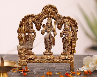 Estatua de Ramdarbar en latón, 14cm Estatua de la familia Ram Ji, Lord Rama Laxman Sita & Hanuman Idol Indian Art, Ram Parivar, estatuilla familiar