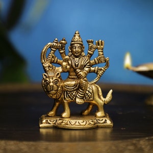 Maa Durga Statue, 3 &quot;Zoll Messing Devi, handgemalter Marmor Bengali Devi, Messing Durga Mata Pratima, Durga Maa Figur Idol, Indien Für Tempel