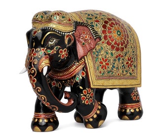 16CM Beautifully Hand carved Wooden Elephant statue, Wood Elephant,Home Decor,Wooden craft Gift,Elephant sculpture, Indian Art, centerpiece