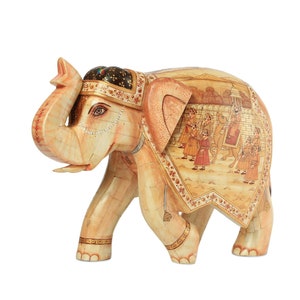 Hand carved Wooden Inlay Elephant Statue, Home Decor, Wooden craft, Gift Statue, Elephant sculpture, Elephant tusks, Table Decor