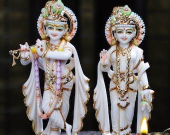 Radha Krishna .11" Estatua de Radha Krishna de mármol cultivado, Krishna con Radha, Hare krishna, krishna para Temple Mandir Puja Decor, Iskon Idols