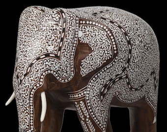 Beautiful Handmade Wooden Inlaid Elephant, Elephant Statue, Wooden Craft, Gift Statue, Thanks Giving , Elephant, Indian Art, Decorative