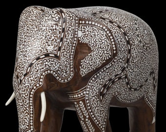 Hermoso elefante con incrustaciones de madera hecho a mano, estatua de elefante, artesanía de madera, estatua de regalo, acción de gracias, elefante, arte indio, decorativo