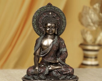 Lord Buddha Idol, 27 cm große Buddha-Statue, Lord Buddha Idol, Harz Buddha sitzend, handgefertigte geschnitzte gravierte Statue Home Tempel Decor