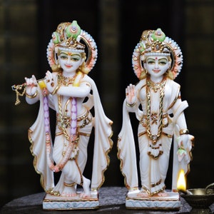 Radha Krishna .11&quot; Cultured Marble Radha Krishna statue, Krishna with Radha, Hare krishna, krishna for Temple Mandir Puja Decor, Iskon Idols