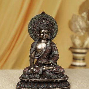 Lord Buddha idol, 27 cm Big Buddha statue, Lord Buddha idol, Resin Buddha Sitting,Handmade Carved Engraved Statue Home Temple Decor