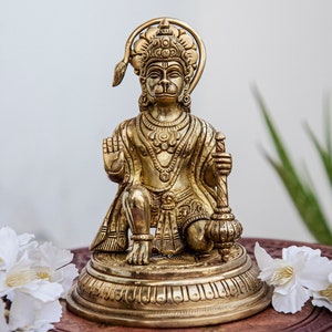 18CM Brass Lord Hanuman Statue, Bajrangbali Figurine, Brass Lord Hanuman Statue, Brass Hanuman Statue, hanuman Brass idol, hanuman Figurines