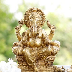 Brass Ganesha Statue , Ganesha Statue 21 cm, Lord Ganesh Idol, Brass Ganes , Brass, Brass Vinayak Statue, Ganpati Figurine for Home