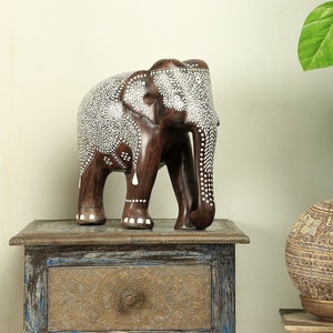 Beautiful Hand carved Wooden Elephant, Wooden Elephant, Home Decor, Wooden craft, Gift Statue, Elephant sculpture, Elephant, Indian Art image 3
