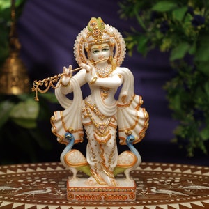 Marble Krishna Statue, 32cm Lord Krishna Idol, Shri Krishan Statue, Hindu God, Gopal ji Sculpture , Spiritual Gift krishn, Standing Krishna