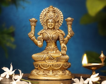 Lakshmi Goddess Statue,Brass Sitting Laxmi Idol,Goddess of Wealth,Diwali Indian Gift,Hindu Maa of Wealth,Good fortune,Fertility & Prosperity