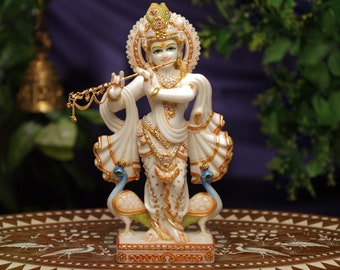 Marble Krishna Statue, 32cm Lord Krishna Idol, Shri Krishan Statue, Hindu God, Gopal ji Sculpture , Spiritual Gift krishn, Standing Krishna