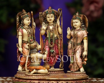 Ram Darbar Statue, 20cm Hand Painted Ramdarbar Idol, Lord Rama, Lord Hanuman, Lord Lakshman, Sita Mata, Ram Ji Family statue Temple Pooja