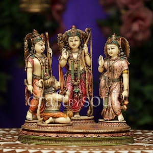Ram Darbar Statue, 20cm Hand Painted Ramdarbar Idol, Lord Rama, Lord Hanuman, Lord Lakshman, Sita Mata, Ram Ji Family statue Temple Pooja