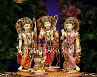 Estatua de Ram Darbar, Ídolo Ramdarbar pintado a mano de 32 cm, Señor Rama, Señor Hanuman, Señor Lakshman, Sita Mata, Estatua de la familia Ram Ji Templo Pooja