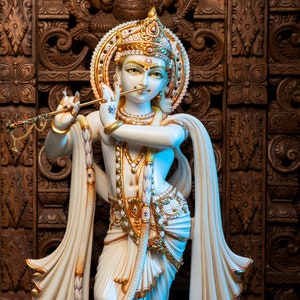 Krishna Statue,60 CM Dust Marble Lord Krishna Idol, Sculpture Krishan With Flute, God Of Love Hindu statue Home Decor, Hindu Gifts Altar