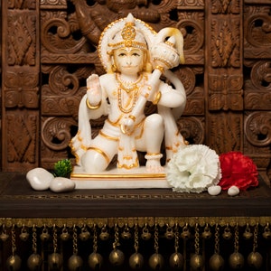 Marble Hanuman Statue,26CM Hanuman Statue, Bajrang Bali Idol, Sitting Hanuman, Sankat Mochan Moorti,hanuman idol marble,Temple Mandir Altar