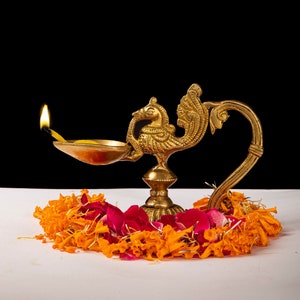 Brass Annam Bird Diya, Brass Appam Deepam,Brass Deepak 10cm for Temple Mandir Pooja Items, Diwali Deepawali Puja Decor, Gifts for Diwali