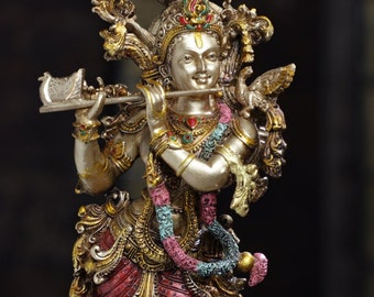 Krishna Statue Hare Krishna Statue God of Lover Anniversary Gift Temple Home Pooja Decor Gift for Him Handmade Copper Finish Krishna