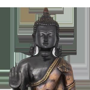 Brass Buddha Statue, 49 CM Brass Lord Buddha Idol, Outdoor Indoor Buddhist Deity, Stonework Temple Altar Yoga Studio Meditation Room Decor