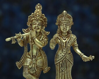 Radha Krishna Statue.7inch Kleine handgemaakte messing Radha Krishna standbeeld, Krishna met Radha, Hare krishna, krishna voor Tempel Mandir Puja Decor