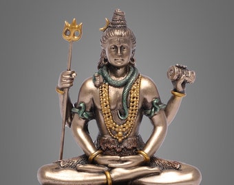 ブロンズ仕上げ樹脂製シヴァ像 - アディヨギアイドル、寺院装飾（25 CM