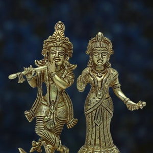 Radha Krishna Statue.7inch Small Handmade Brass Radha Krishna statue,Krishna with Radha, Hare krishna, krishna for Temple Mandir Puja Decor