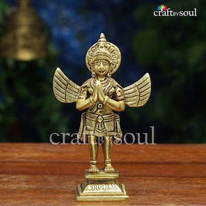 Brass Garuda Statue,Garula Brass Statuette Travel Altar Meditation Shrine Statue,Brass Lord Vishnu Narayana seated on Garuda,King of Birds