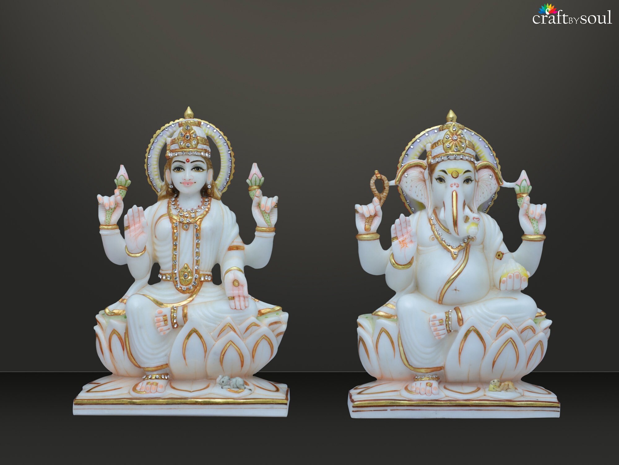 Lakshmi Ganesha Saraswati Idol con Diya hecho de metal Laxmi Ganesh Lámpara de aceite Estatua