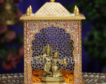 人工大理石の寺院、手描きの高さ 29 CM のヒンズー教寺院、偶像のための寺院、神のためのプージャ寺院、オフィス用の寺院、家庭用の寺院