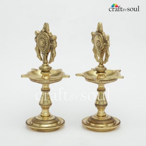 Brass Shankh Chakra Diya, Brass Appam Deepam,brass Deepak 9 Inch for ...