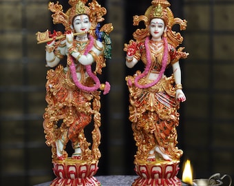 Estatua de Radha Krishna.15" Resina Estatua de Radha Krishna, Krishna con Radha, Hare krishna, krishna para Temple Mandir Puja Decor, Iskon Idols